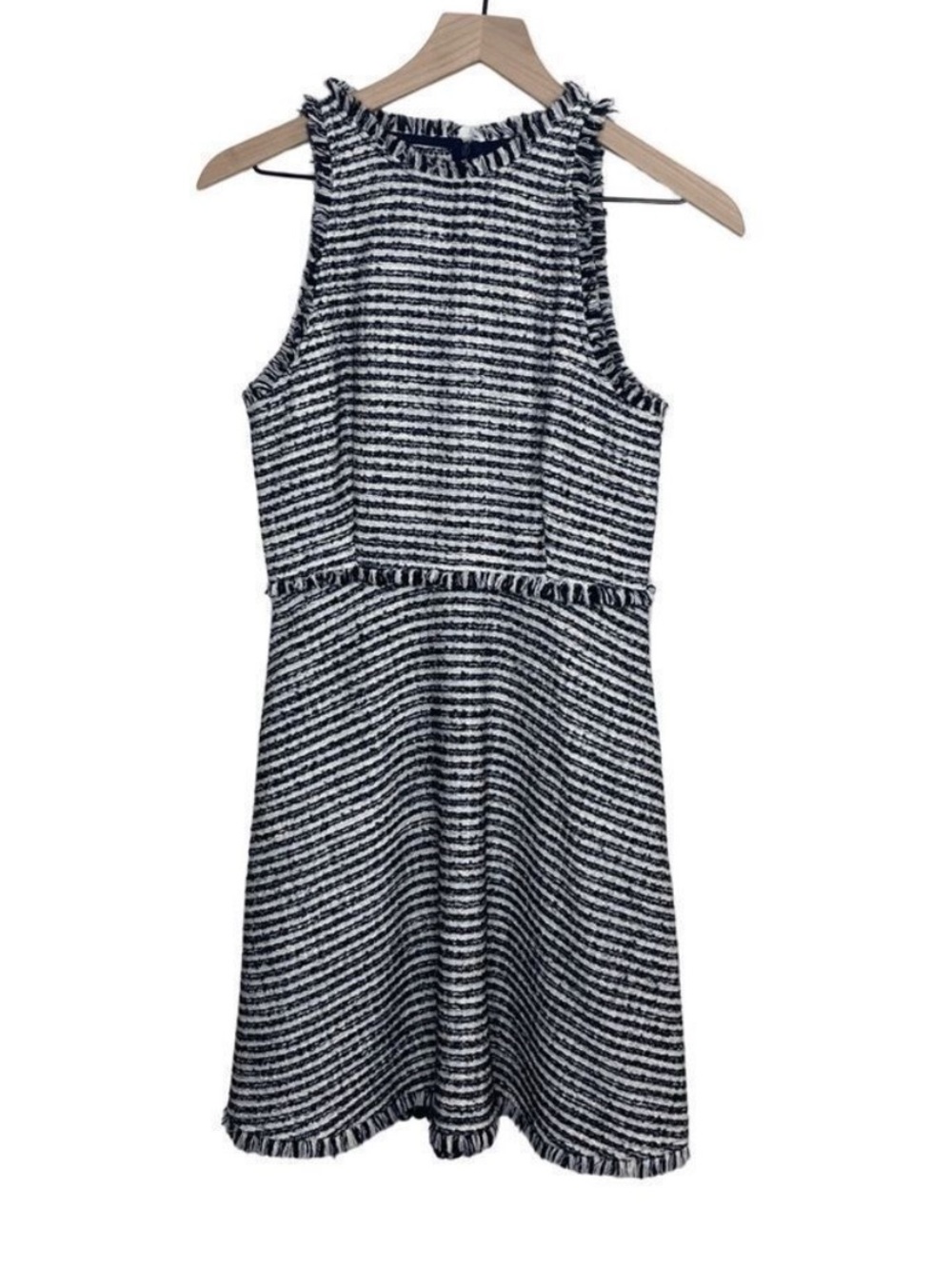 Zara Navy and White Tweed Striped Dress